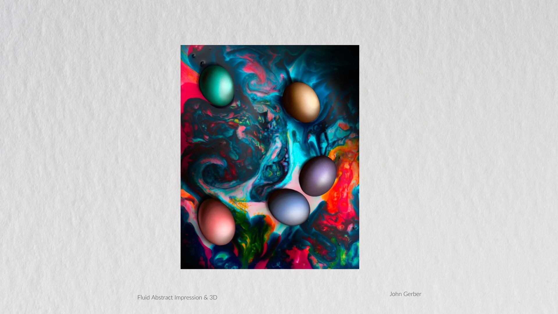 Glossy spheres in swirling blue and red, a fluid abstract by John Gerber