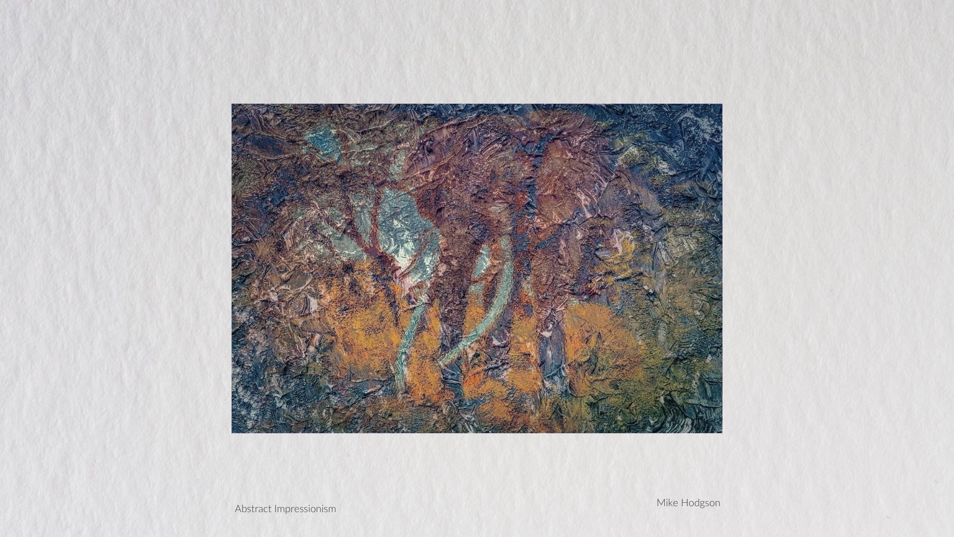 Textured abstract in rust and blue, abstract impressionism by Mike Hodgson